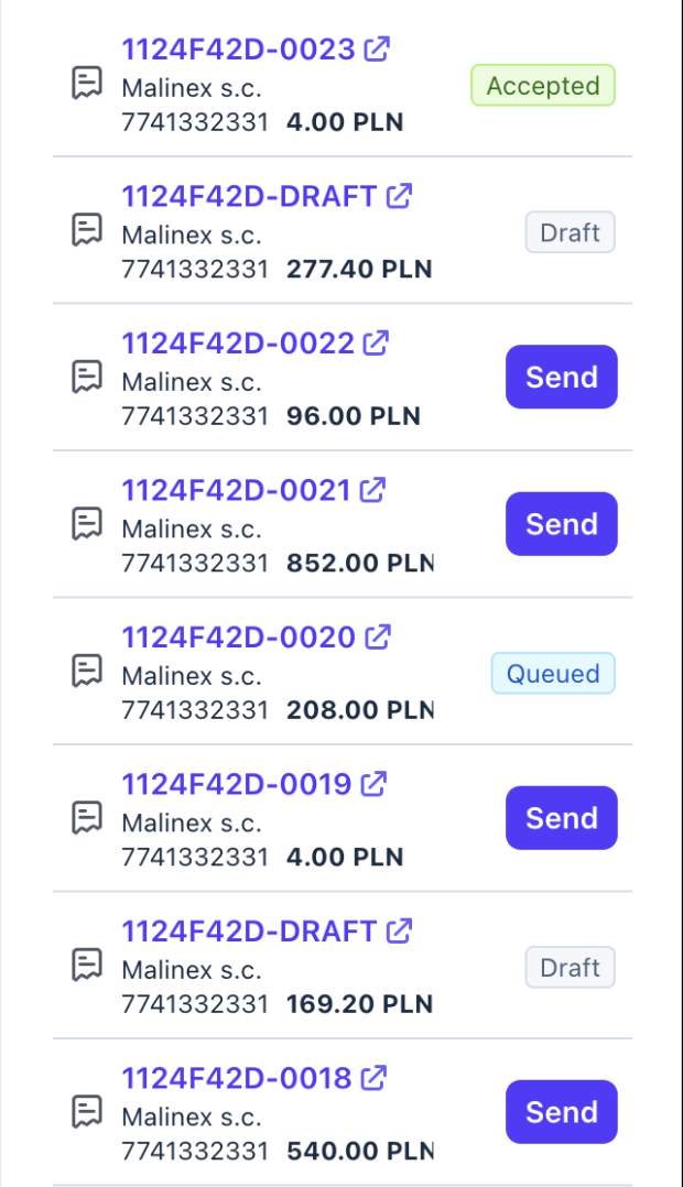 S2K - lista faktur ze statusami KSeF